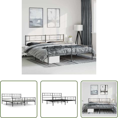 vidaXL Lit avec tête et pied -  Cadre de lit métal sans matelas avec pied de lit noir 193x203cm (1/5)
