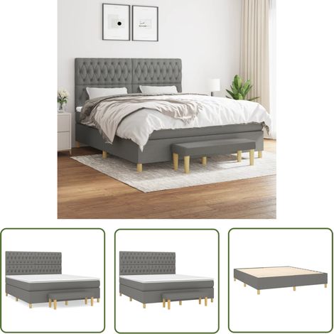The Living Store Sommier à lattes de lit avec matelas Gris foncé 180x200cm Tissu - Lit Plateforme - Lit Double - Matelas À Ressorts Ensachés - Têtière Ajustable - Banc Rangement (1/5)