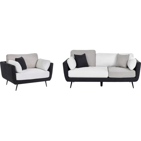 Conjunto de sala de estar sofá tapizado repelente al agua de 4 plazas con reposabrazos y sillón patas macizas cojines adicionales negro Bolga