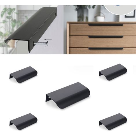 Set mit 5 schwarzen, unsichtbaren Küchenschrankgriffen – 64 mm Mittenabstand – Mattschwarz (1/4)