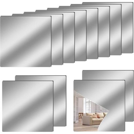 12 Spiegelaufkleber，15 x 15 cm x 0,2 mm，Zuschneidbare Spiegelaufkleber，selbstklebende Spiegelfolien，Wandaufkleber für Zuhause，PVC-Spiegelkacheln (1/5)