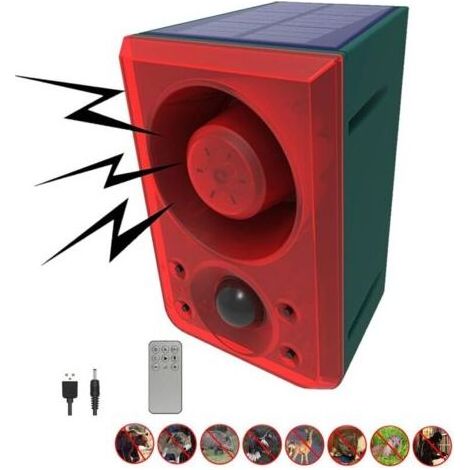 Alarme de détecteur de Mouvement Solaire extérieur - aboiement de Chien et Coup de feu, générateur de Bruit 130dB avec télécommande, Enregistrement de 20 Secondes, Dites Adieu aux intrus (1/4)