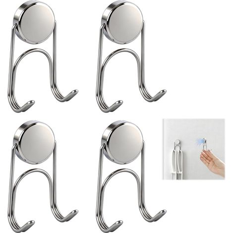 Lot de 4 crochets magnétiques robustes, aimants robustes avec crochet rotatif 360°, fixation sans perçage pour réfrigérateur, barbecue, boîte à outils, garage, atelier et usage intérieur extérieur (1/5)