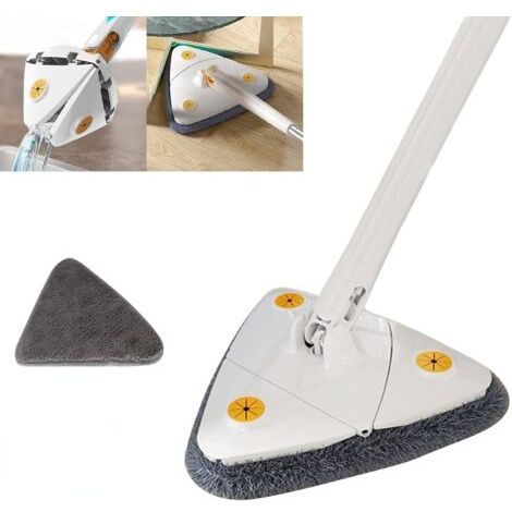 royaluxe -Balai de nettoyage triangulaire rotatif à 360° réglable extensible et automatique avec tampons réutilisables pour le nettoyage du sol, des fenêtres et des murs (blanc, 1 tampon) (1/5)
