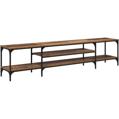Mobile TV rettangolare rustico con contenitore 201 x 35 x 45 cm in legno antico 020052728