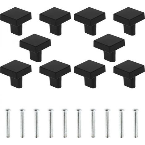 Set mit 10 quadratischen Türknöpfen, Möbelgriffe aus Zinklegierung mit Schrauben für Schränke, Schubladen und Kommoden – Schwarz (1/4)