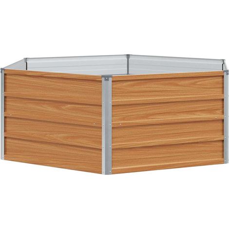 Raised Garden Bed Wood Look 129 x 129 x 45 cm Galvanised Steel vidaXL