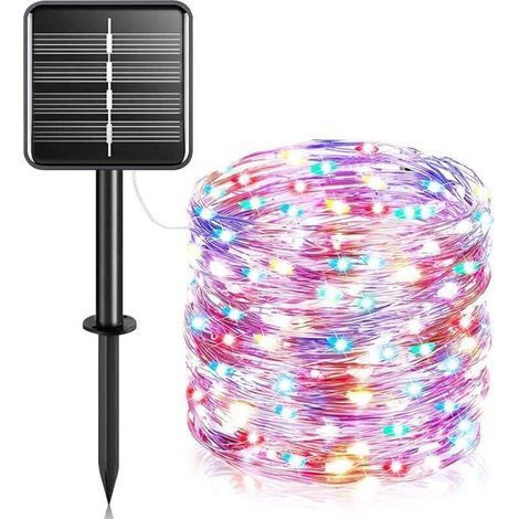 Guirlande lumineuse solaire d'extérieur multicolore 24 m 240 LED 8 modes Batterie 1200 mAh Guirlande lumineuse solaire pour balcon, arbres, terrasse, mariage, fête, jardin (1/5)