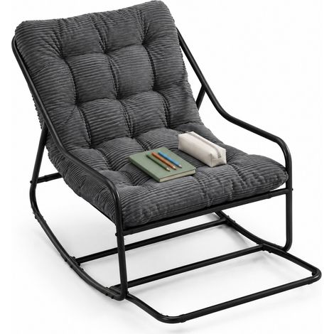 Fauteuil de Jardin avec Repose-pieds à Bascule Réglable avec Coussin Épais, sans Accoudoirs, Acier Gris 75 × 116 × 82 cm