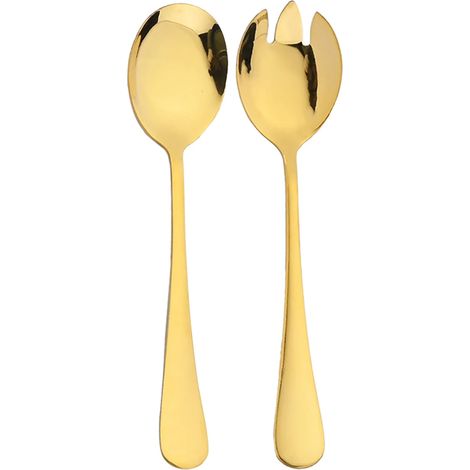Ensemble de deux cuillères et cuillères à salade en acier inoxydable de style européen (doré), ustensiles de cuisine et accessoires de table (1/5)