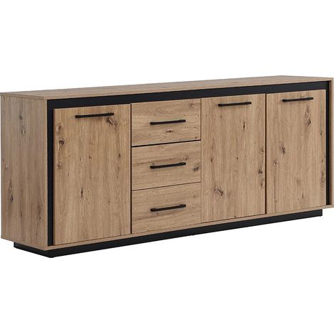 Buffet 3 portes et 3 tiroirs en MDF - Naturel et noir - NALAMANE