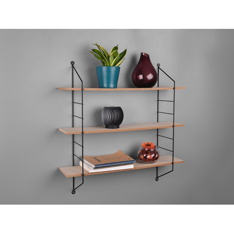 Wandregal Hängeregal Küchenregal schwarz 3 Böden Wohnzimmerregal H 60 cm (1/5)