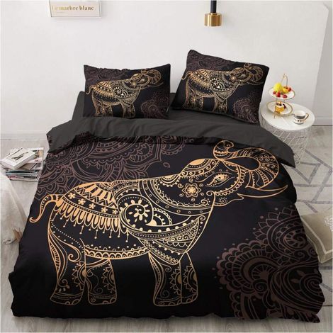 Parure de lit 220x240cm Éléphant Boho Indien Microfibre avec fermeture éclair