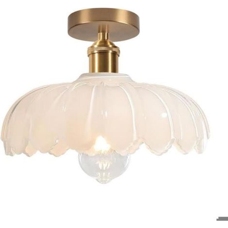 1 x Plafonnier Vintage E27 Ø25CM Luminaire Fleurs Design Rétro avec Abat-jour en Verre Blanc Lampe intérieure Entrée (1/5)