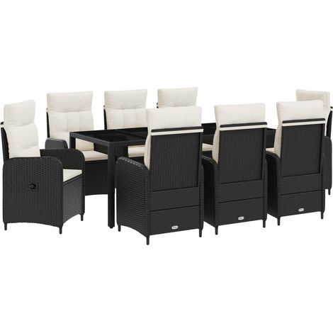 Maison Exclusive - Set da pranzo per esterni 9 pz Nero e Bianco Crema polyrattan (1/5)