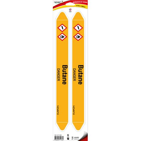 Planche de 2 marqueurs de tuyauterie 450 x 52 mm pour Ø 70 à 100 mm - Butane - 4711362 (1/2)