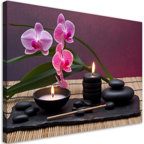 Tableau sur toile Orchidée Zen Spa Stones 60x40 (1/5)