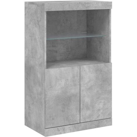 Buffet de Cuisine Gris Béton avec Éclairage LED Intégré, Meuble Rangement Moderne 60,5 x 37 x 100 cm pour Salle à Manger et Salon (1/5)