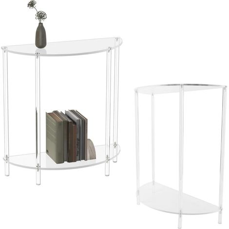 Table d'appoint d'angle en acrylique, 2 niveaux, moderne en demi-lune, décoration intérieure pour salon, chambre à coucher, salle de bain, 45 x 16 x 18 cm (1/5)