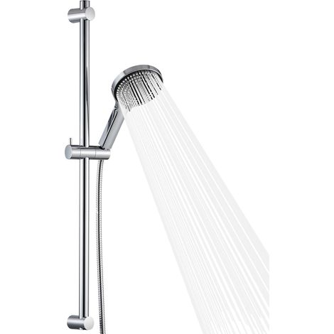 Barre de Douche 80 cm, Kit Douche avec Pommeau de Douche et Douchette à Main avec 6 Types de Jets et Flexible de 1.6 m, Colonne de Douche, Chromé (1/5)