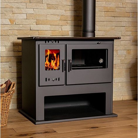 EEK A - Estufa de leña V05 Viki Lux 10,5kW con horno, termómetro y placa de cocción (1/5)