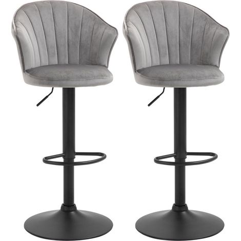 Confort d'assise et rotation libre : tabourets de bar réglables 91-111 cm, lot de 2 chaises en velours pour comptoir (1/5)