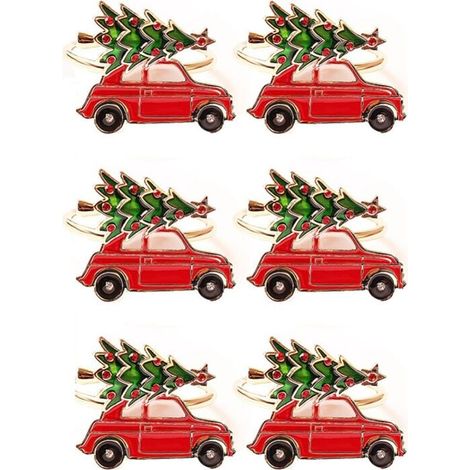 6 pezzi creativi e carini a forma di auto in metallo porta anelli di Natale in tessuto multicolore con fibbia per decorazioni da tavolo (1/4)