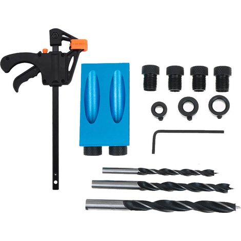 Set of 14 chisel drilling templates, locator for woodworking, with 6/8/10 mm hole diameter adapter. (1/5)