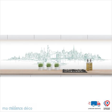 Crédence : Dessin New York 1 - Couleur Vert menthe - Alu composite - 60 - 120 (1/3)