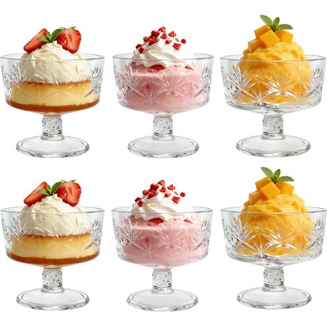 Lot de 6 bols à dessert en verre de 315 ml, passent au lave-vaisselle, bols de service polyvalents pour pudding, sundae, cocktail de crevettes, glaces et collations (1/5)