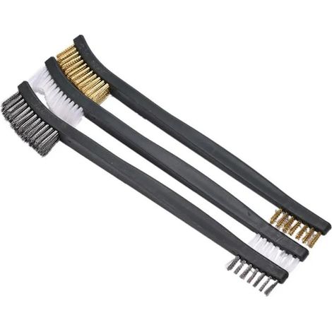 Juego de 3 cepillos de alambre de acero inoxidable y nailon, para limpiar estufas de gas, pulir metales y desengrasar talleres. (1/5)
