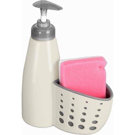 Distributeur de liquide vaisselle et de savon avec poche éponge pour cuisine et salle de bain (1/3)