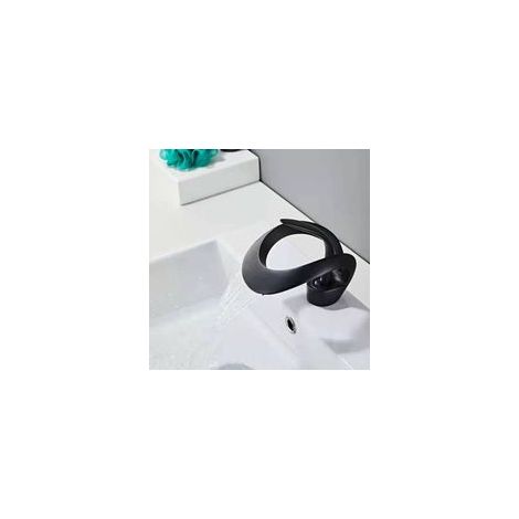 Grifo de baño tipo cascada, grifo de lavabo tipo cascada, grifo mezclador de baño tipo cascada con válvula monomando de cerámica ajustable para agua fría y caliente, grifo de lavabo tipo cascada (negr