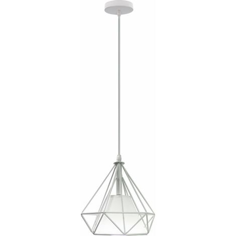 Lustre Suspension Industriel forme Diamant Cage Vintage 20cm Lustre Abat-Jour Eclairage de Plafond Edison Culot E27, Blanc BLOW (1/5)