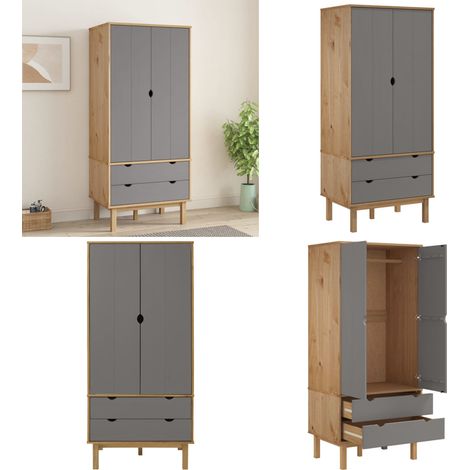 Kleiderschrank OTTA Braun&Grau 76,5x53x172 cm Massivholz Kiefer - Holzschränke - Kleiderschrank - Kiefernholzklaederschrank - Skandinavisches Design - Wohnzimmermöbel - Home & Living (1/5)
