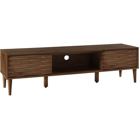 Mueble TV de madera oscura unidad multimedia con estante para 2 gabinetes Kayan (1/5)