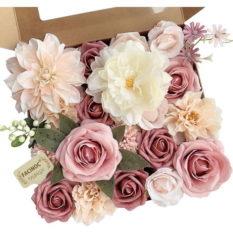 Boîte de Roses artificielles pour décoration de fête prénuptiale, centres de Table, Arrangements Floraux pour fête, décoration d’intérieur/extérieur, à Faire soi-même, 19 pcs, Rose poudré (1/5)