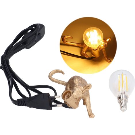 Lampe souris en résine moderne, lampe de bureau, décoration de chevet, forme animale, E12, pour chambre à coucher, salle d'étude, café, prise ue dorée (1/5)