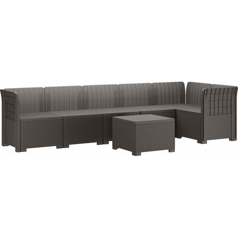 Divano da Giardino 6 Posti Aspetto Rattan PP Grigio Chiaro vidaXL (1/5)