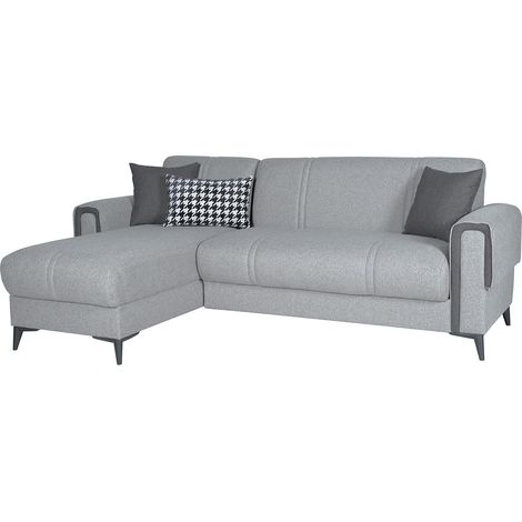 Divano Letto con Penisola Ogna, Contenitore, Lavabile, 238x158 cm Grigio Chiaro