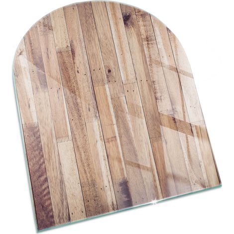 Premium Kaminbodenplatte Funkenschutzplatte Für Kaminofen Glasplatte für Kamin Feuerfeste Unterlage Holzbretter in Anordnung 80x70 cm (1/5)