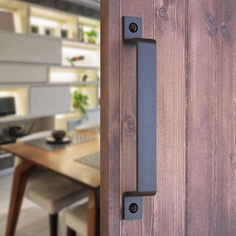 Poignée de porte coulissante de grange noire de grande taille, style rustique. (1/5)