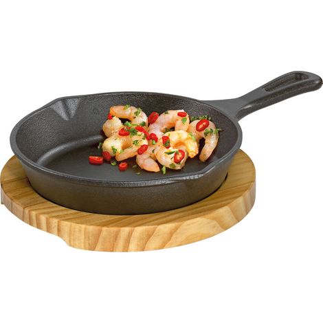 Mini teglia da portata Kuchenprofi con supporto, 26 x 18 x 6 cm, ghisa/legno di pino