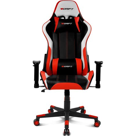 Chaise de Jeu, Similicuir, accoudoirs réglables 2D, Piston Classe 4, pivotant, mécanisme Papillon, Coussin Lombaire et Cervical, Noir/Blanc/Rouge (1/5)