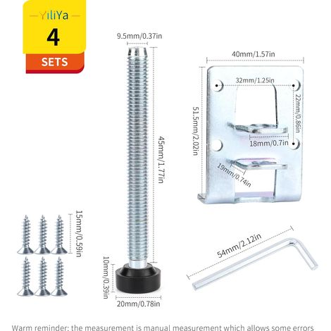 4 Pièces Pieds de Nivellement Robustes Réglables, 55 mm Pieds Nivellement Robustes avec écrous,Pieds réglables,pour Meuble,Table,Canapé,Armoires,établi (1/5)