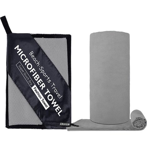 Serviette en Microfibre à Séchage Rapide Double Face 76x152 cm - Serviette de Sport Portable pour Yoga, Fitness et Natation, Gris Clair-x