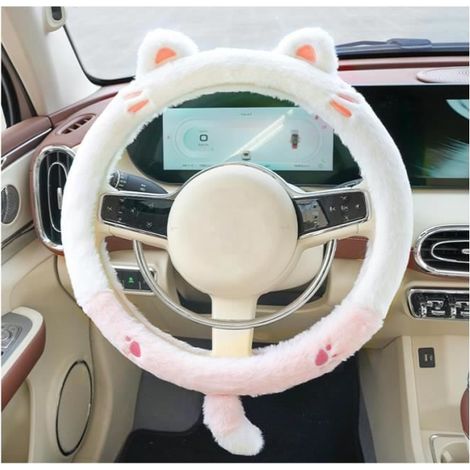 Couvre Volant Voiture Peluche, Housse Volant Voiture Universellex15in (38cm), Housse de Volant Hiver (Chat) (1/4)