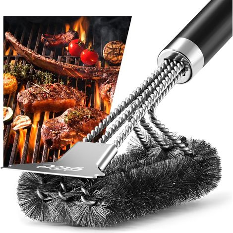 Grillbürste aus Edelstahl, 3-in-1-Grillbürste mit Schaber, wärmeisolierter PP-Griff, Grillbürsten für Gasgrills und Holzkohlegrills (1/5)