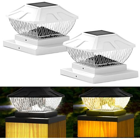 Lot de 2 lampes solaires pour jardin extérieur, étanches IP65, double mode d'éclairage blanc/blanc chaud, 600 mAh, pour terrasse, jardin, clôture, poteau de portail-AquaForge (1/5)