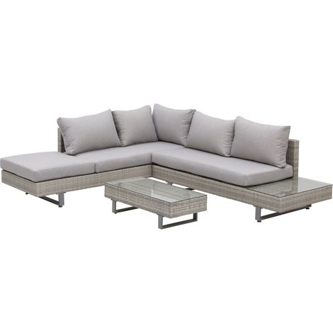Salon de jardin d'angle 5 places, design moderne, coussins amovibles, table basse en acier époxy et résine tressée gris anthracite (1/5)